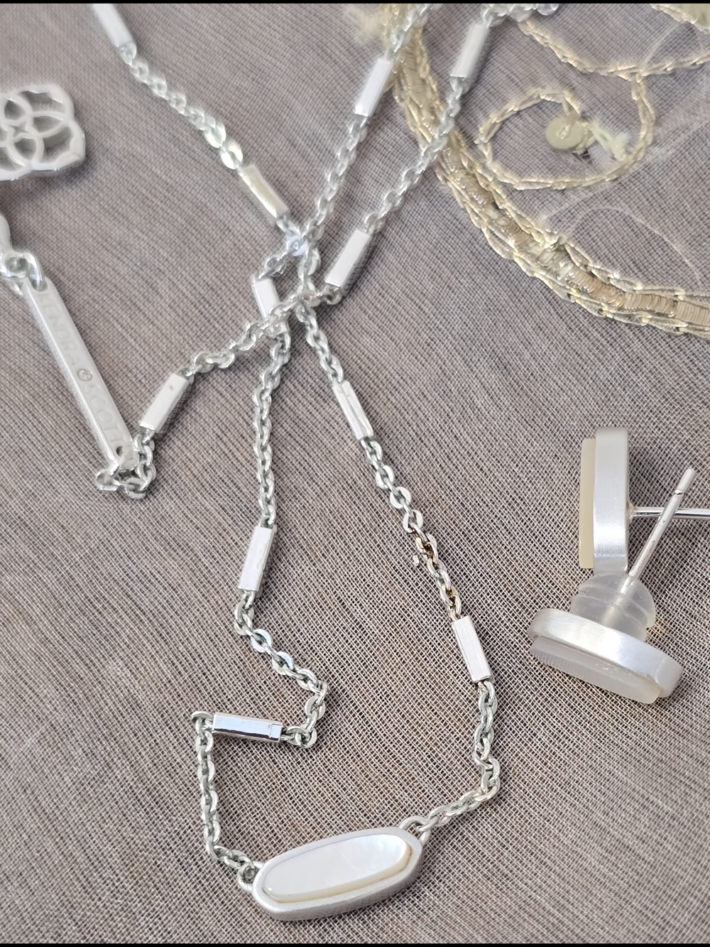 Kendra Scott Sterling Silver Mother-of-Pearl Station Necklace Set - White